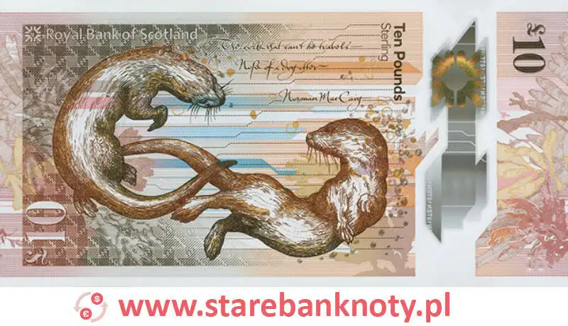 widok banknotu 10 funtów szkockich rewers seria : Fabric of Nature